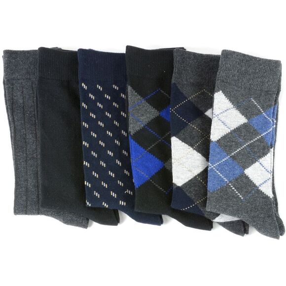 Alpine Swiss 6 Pack Mens Cotton Dress Socks Mid Calf Argyle Pattern Solids Set - Picture 8 of 9